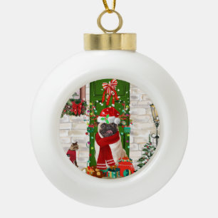 Mops Dog Christmas Keramik Kugel-Ornament