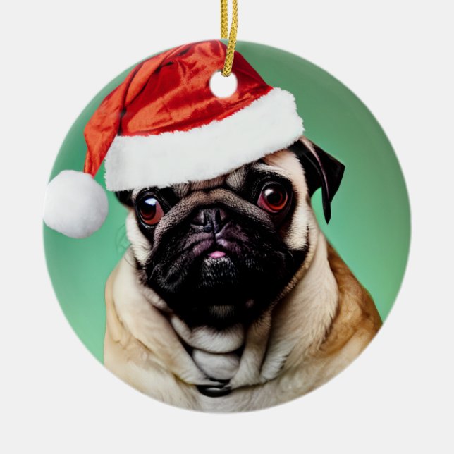 Mops Dog Christmas Keramik Ornament (Vorne)