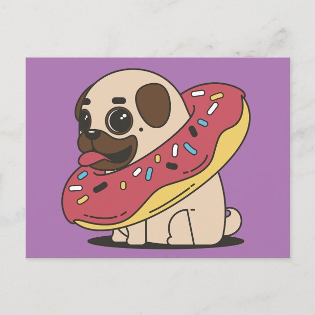 MOPS DOG DONUT POSTCARDS POSTKARTE (Vorderseite)
