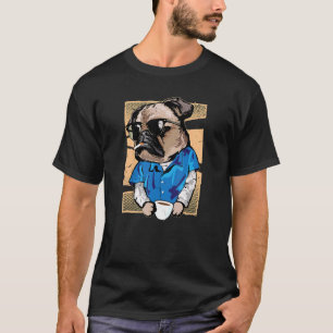 Mops Dog Drink Kaffee Vintag Retro Lüfter T-Shirt