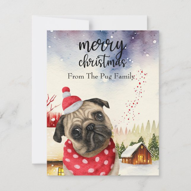 MOPS Dog Frohe Weihnachten auf Red Gold Marmor (Vorderseite)