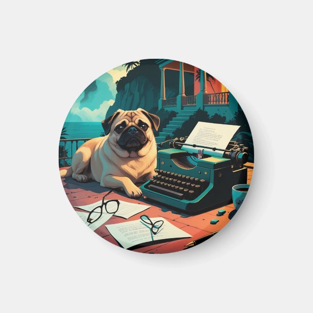 Mops Dog Gentleman Vintag Magnet (Vorne)
