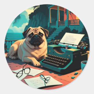 Mops Dog Gentleman Vintag Runder Aufkleber