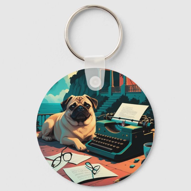 Mops Dog Gentleman Vintag Schlüsselanhänger (Vorderseite)