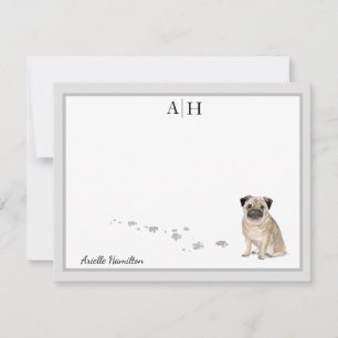 Mops Dog Graue Border Monogramm Personalisiert Mitteilungskarte