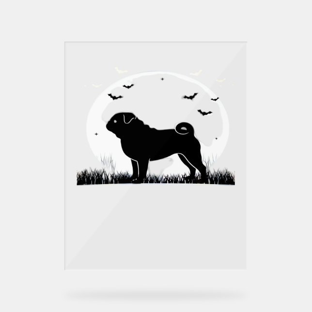 Mops Dog - Halloween Moon Silhouette Classic T-Shi Acrylschild (Vorderseite)