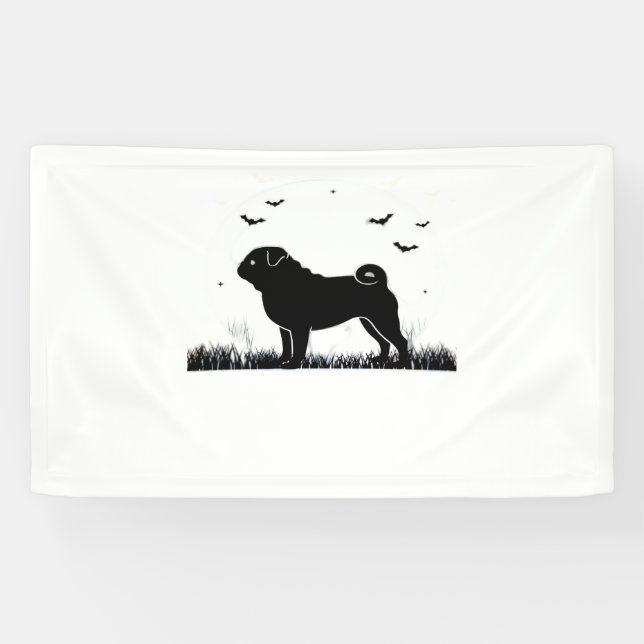Mops Dog - Halloween Moon Silhouette Classic T-Shi Banner (Horizontal)