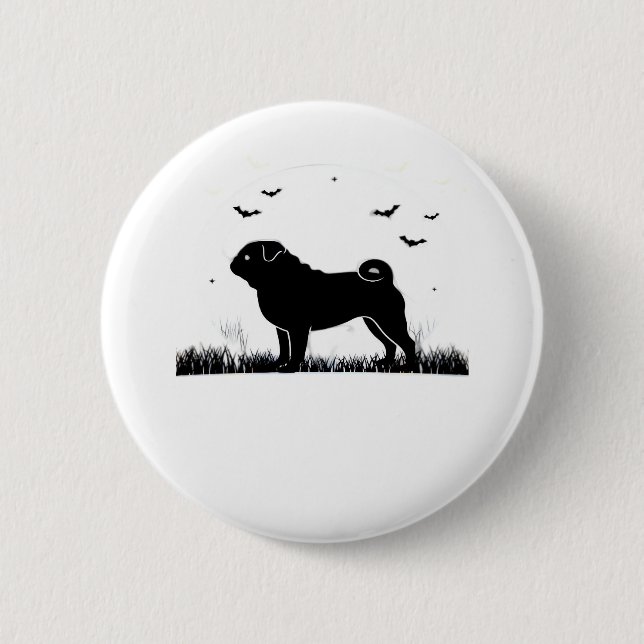 Mops Dog - Halloween Moon Silhouette Classic T-Shi Button (Vorderseite)