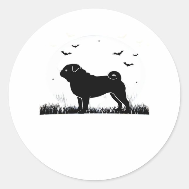 Mops Dog - Halloween Moon Silhouette Classic T-Shi Runder Aufkleber (Vorderseite)