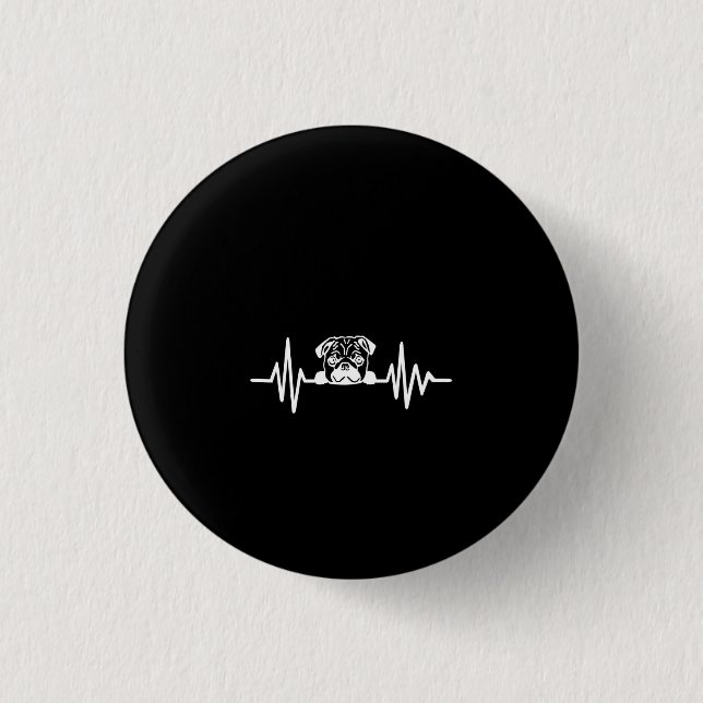 Mops Dog Heartbeat | NIEDLICHE MOPS Button (Vorderseite)