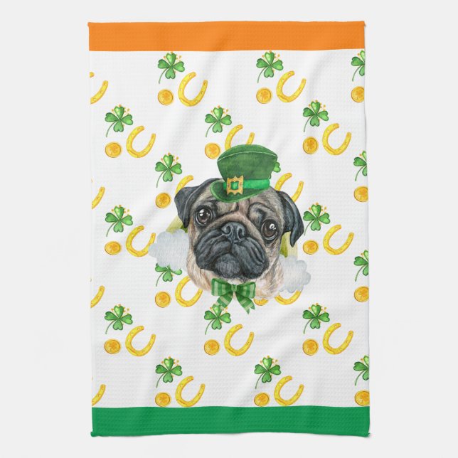 Mops Dog Holiday Wohngestaltung St Patricks Day Geschirrtuch (Vertikal)