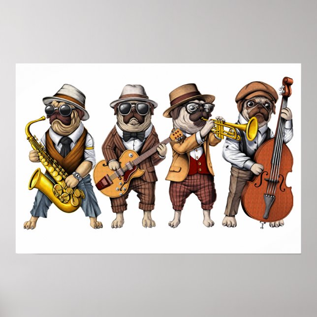 Mops Dog Jazz Musicians Poster (Vorne)
