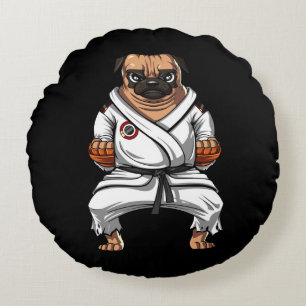 Mops Dog Karate Ninja Martial Arts Pet Rundes Kissen
