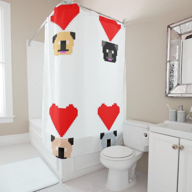 Mops Dog Lovers | Die Liebe aller Mops Duschvorhang (Beispiel)