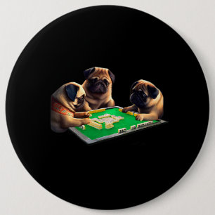 Mops Dog Mahjong Funny mit Letters Mens Funny Clot Button