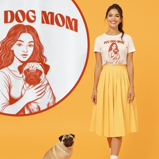 Mops Dog Mama Soziales  T-Shirt (Pug Dog Mom Social Club Line Art for Women T-Shirt.)