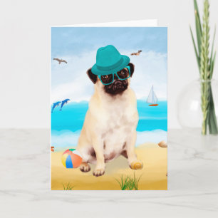 Mops Dog on Beach Karte