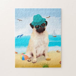 Mops Dog on Beach Puzzle