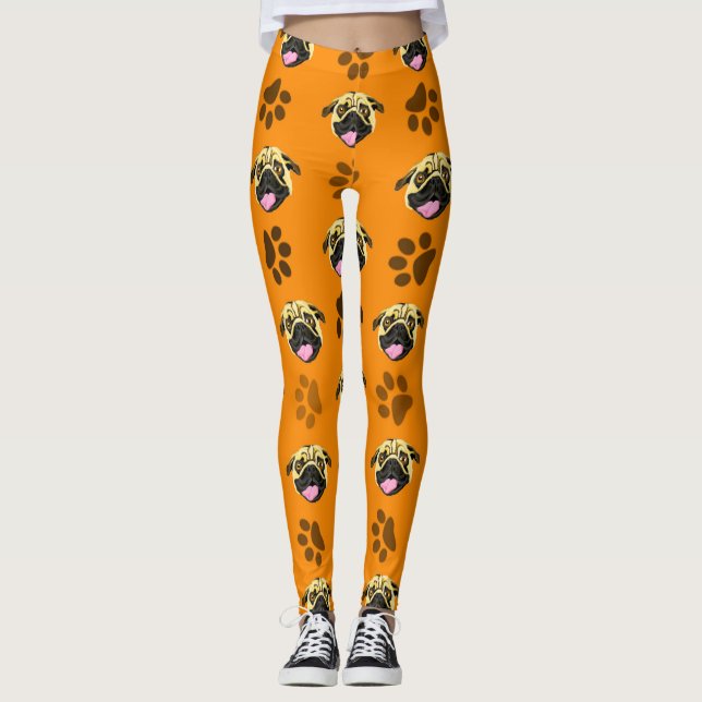 Mops Dog Orange Leggings (Vorderseite)