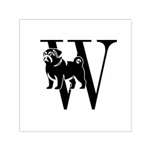 Mops Dog Over Simple Single Initial #3 Permastempel
