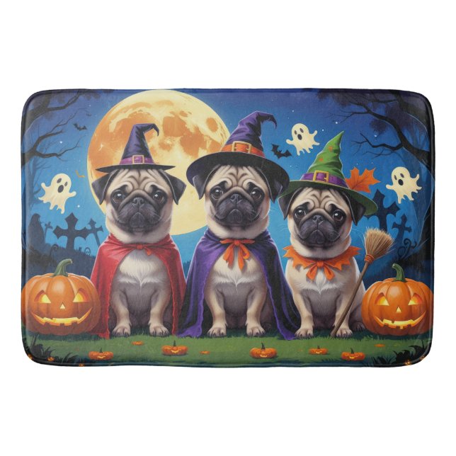 Mops Dog Pumpkin Halloween Funny Badematte