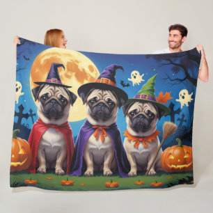 Mops Dog Pumpkin Halloween Funny Fleecedecke