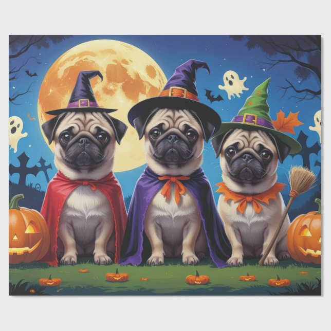 Mops Dog Pumpkin Halloween Funny Geschenkpapier (Flach)