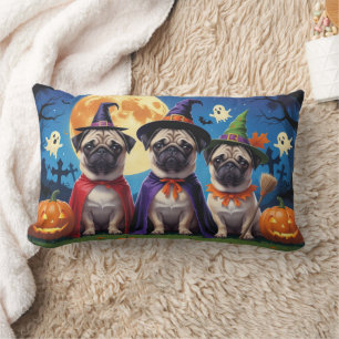Mops Dog Pumpkin Halloween Funny Lendenkissen