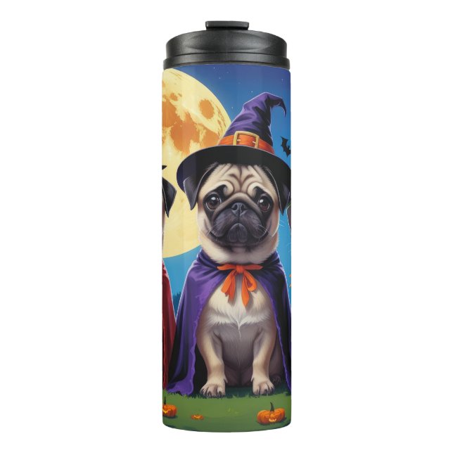Mops Dog Pumpkin Halloween Funny Thermosbecher (Vorderseite)