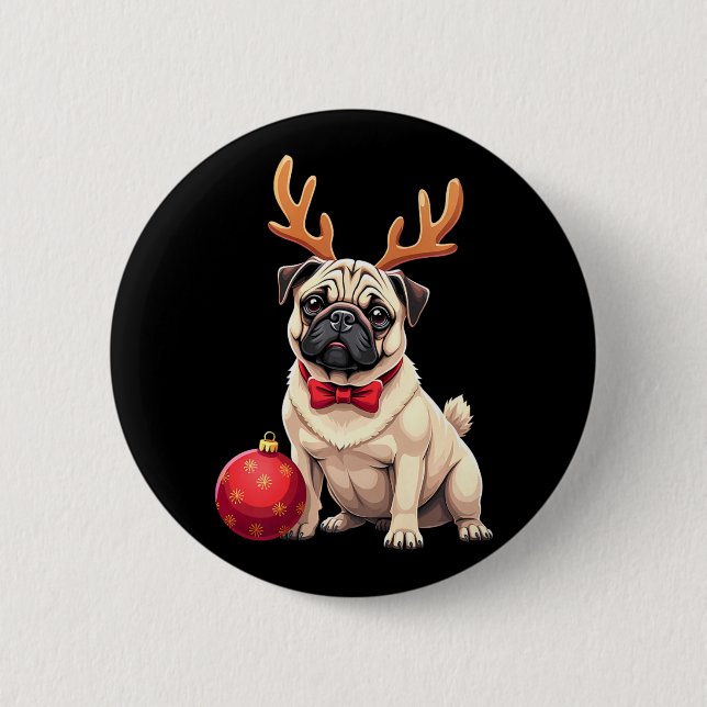 Mops Dog Reindeer Xmas Dog Lover Funny Family Chri Button (Vorderseite)