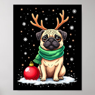 Mops Dog Reindeer Xmas Dog Lover Funny Family Chri Poster