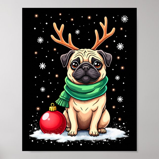 Mops Dog Reindeer Xmas Dog Lover Funny Family Chri Poster (Vorne)