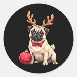 Mops Dog Reindeer Xmas Dog Lover Funny Family Chri Runder Aufkleber