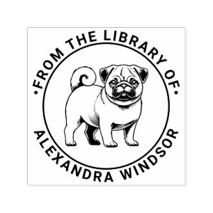 Mops Dog Stehender Bibliotheksname Permastempel