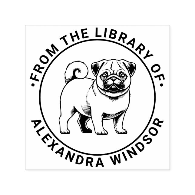 Mops Dog Stehender Bibliotheksname Permastempel (Design)