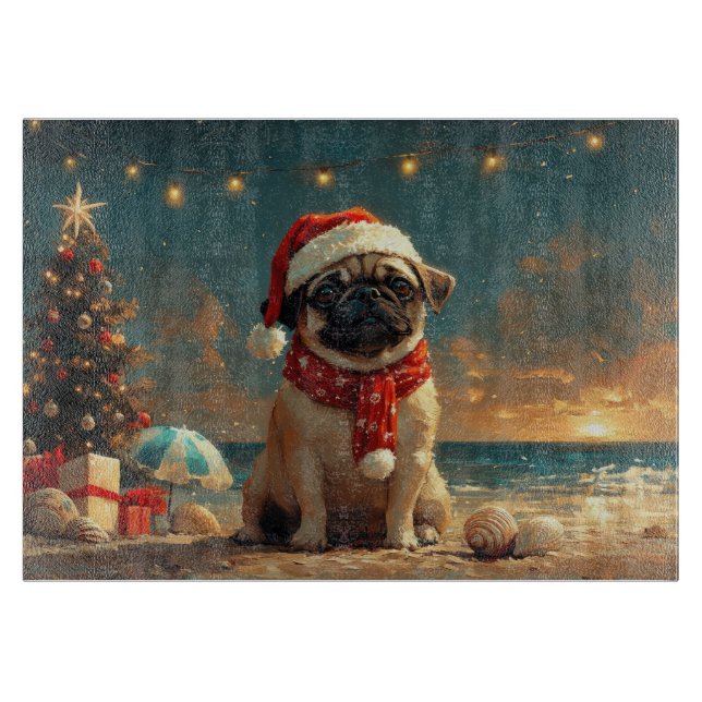Mops Dog Vintager Strand Schneidebrett (Vorderseite)