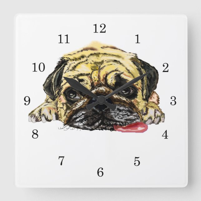 Mops Dog Wall Clock Funny - Ihre Farben Quadratische Wanduhr (Vorderseite)
