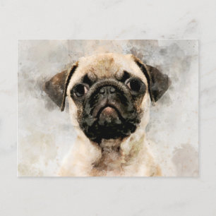 Mops Dog Watercolor Portrait 01 Postkarte