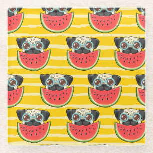 Mops Dog Watermelon: Sommer nahtlos. Glasuntersetzer