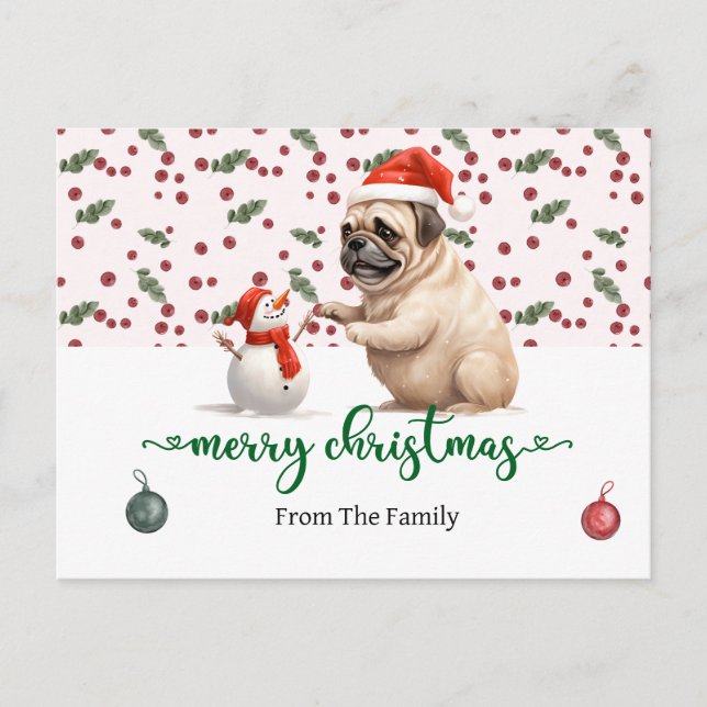 Mops Dog Weihnachten Thema Postkarte (Vorderseite)