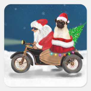 Mops Dog Weihnachtsmann Quadratischer Aufkleber