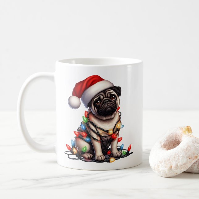 Mops Dog Welpe Weihnachten Kaffeetasse (Mit Donut)