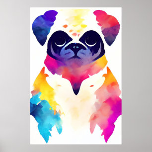 Mops Dog Wilde Natur Tierfarben Malerei Poster