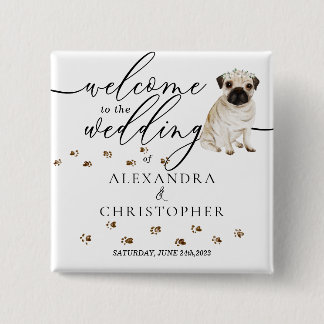 Mops Dog Willkommen bei der Hochzeitsfeier Süsse Button