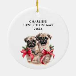 MOPS Dog's Erstes NIEDLICHES FOTO zu Weihnachten Keramik Ornament