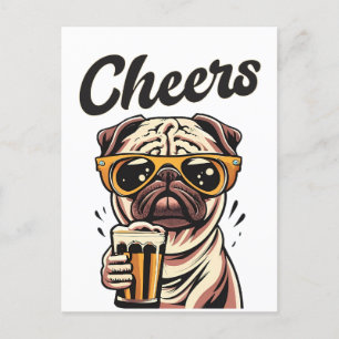 Mops Drink Beer Meme Postkarte