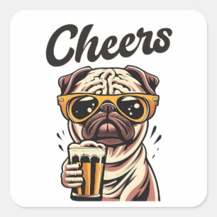 Mops Drink Beer Meme Quadratischer Aufkleber