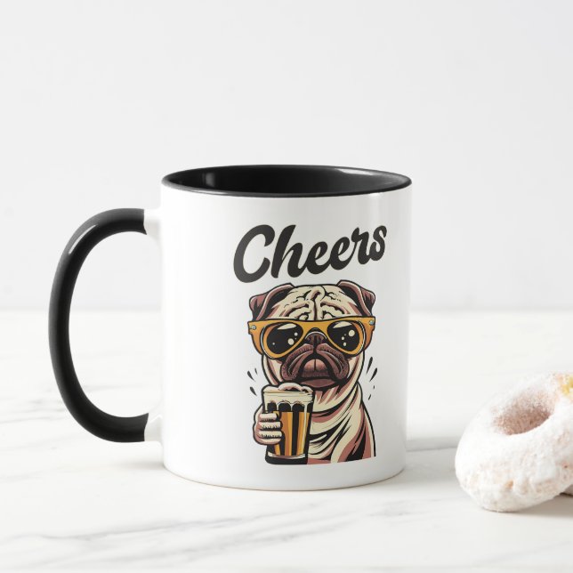 Mops Drink Beer Meme Tasse (Mit Donut)