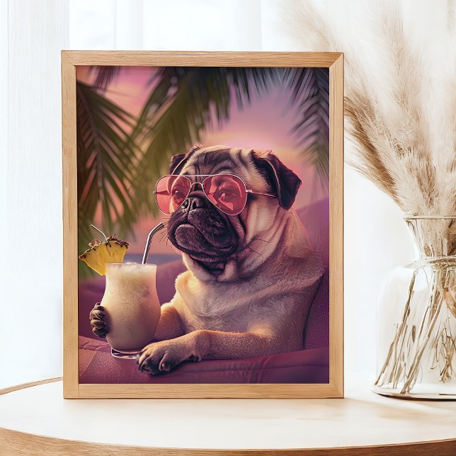 Mops Drink Cocktail Sommerpet Portrait Poster (Von Creator hochgeladen)