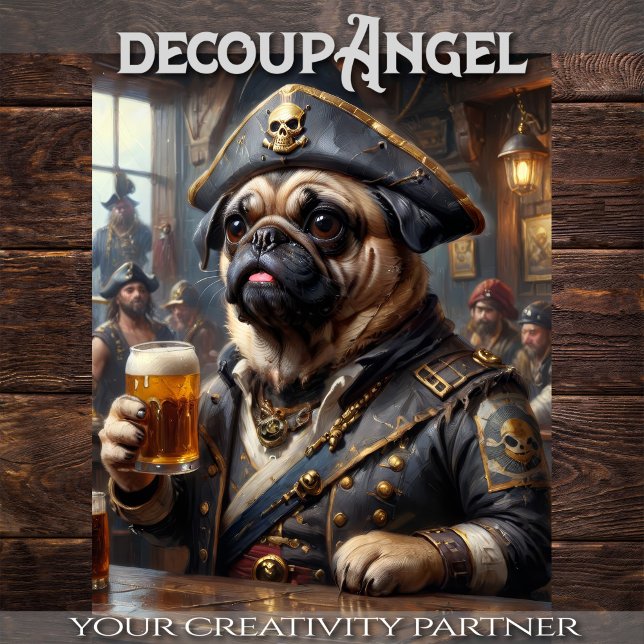 Mops Drinking Beer in Pirate's Den - Decoupage - Seidenpapier (Von Creator hochgeladen)